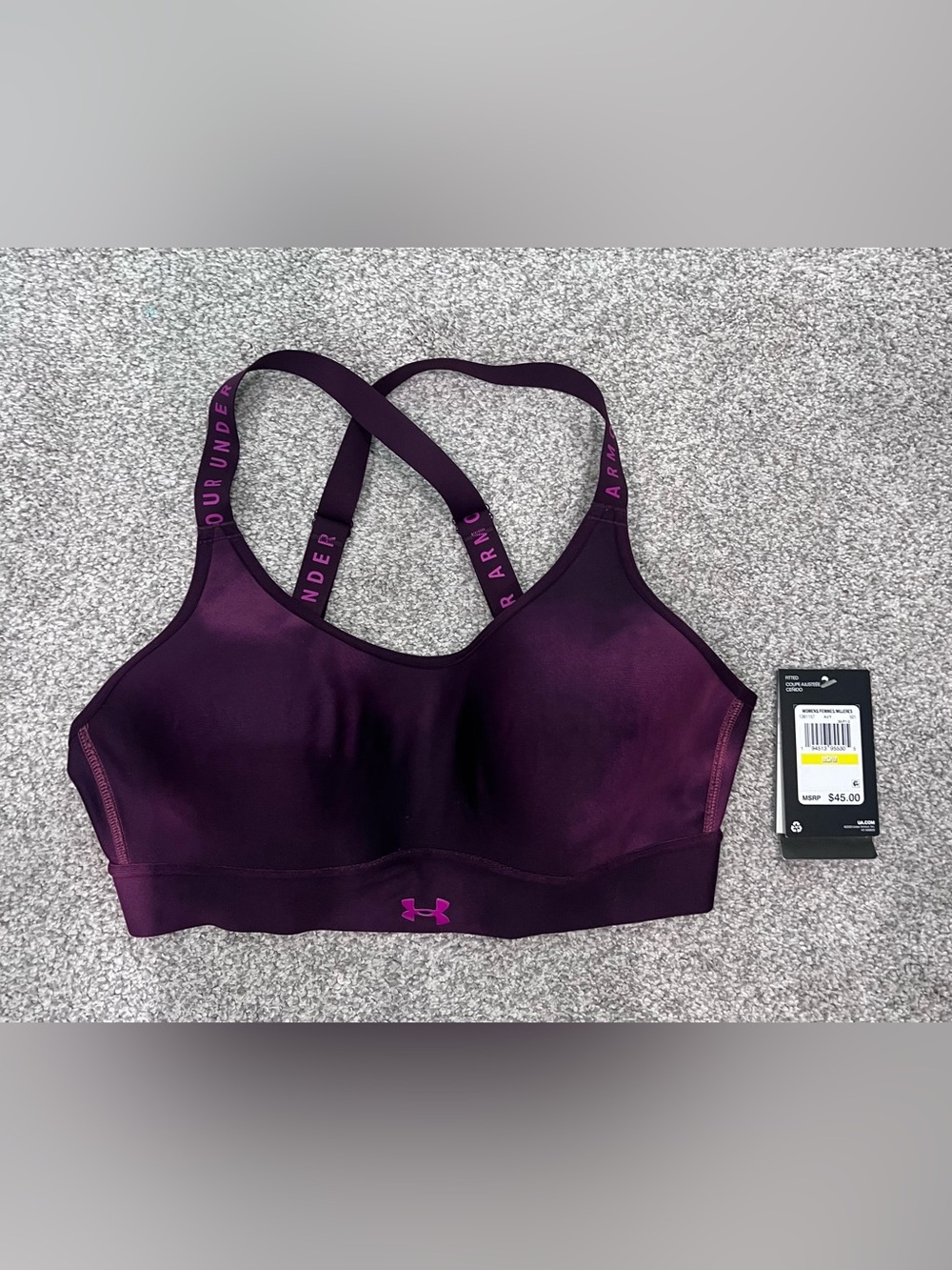 Under Armour Dark Purple Crossback Sports Bra with Pink Logo